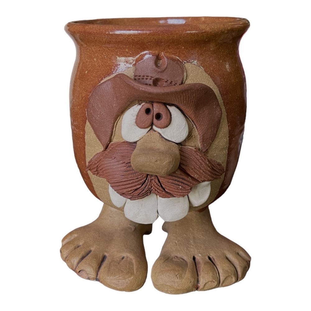 Vintage 3D Stoneware “Troll Mug” Moustache Big Feet by Robert Karlinsey